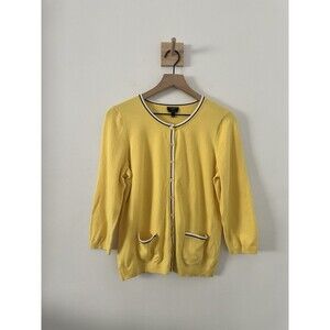 Talbots Womens Yellow Cardigan Sweater Button Up Pima Cotton Large Petite